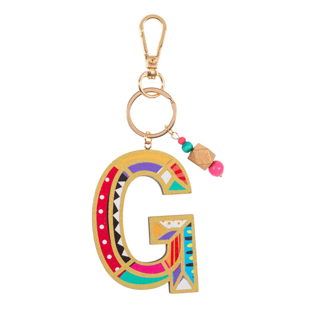 Geometric Patterned Wood Monogram Bag Charm