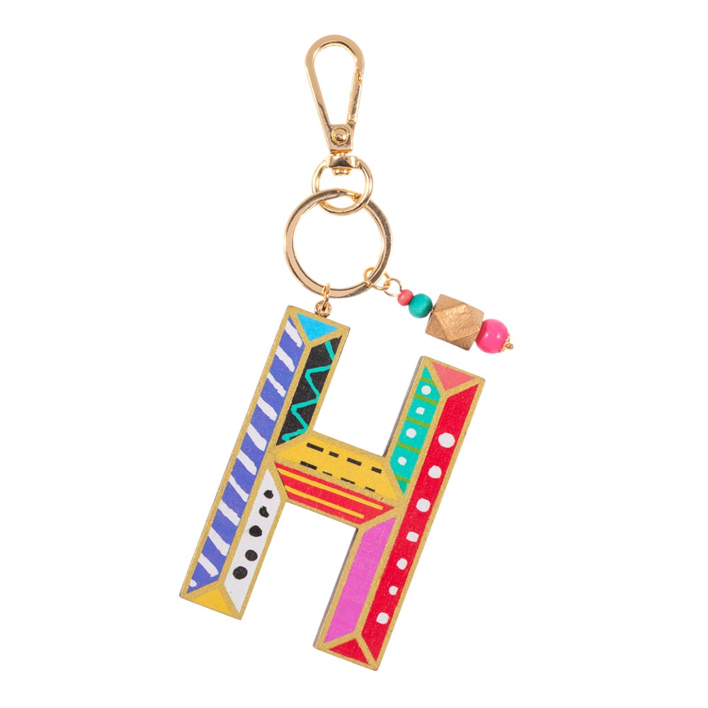 Geometric Patterned Wood Monogram Bag Charm
