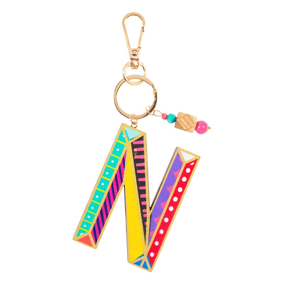 Geometric Patterned Wood Monogram Bag Charm