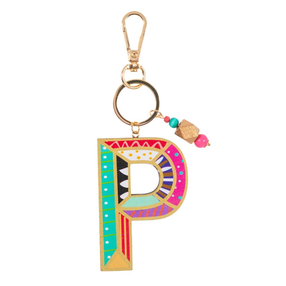 Geometric Patterned Wood Monogram Bag Charm