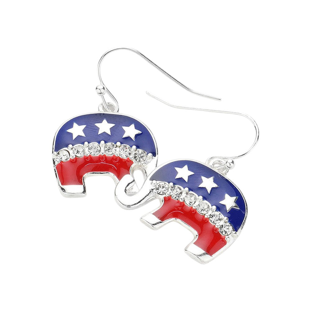 Ameriaan USA Republican Elephant Dangle Earrings