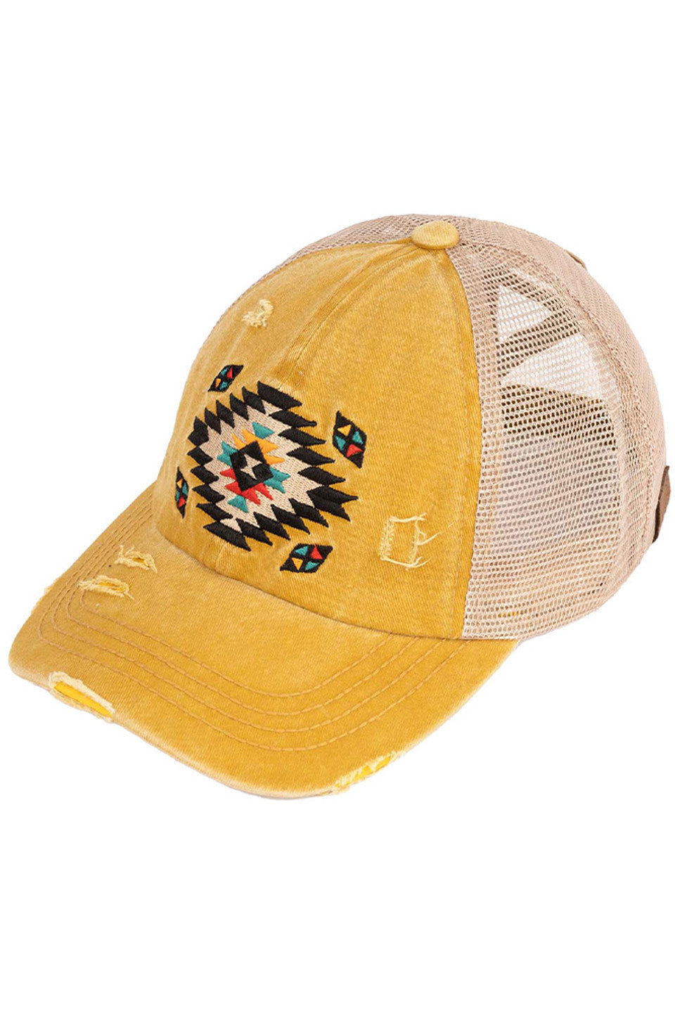 C.C Aztec Patch Distressed Pony Cap