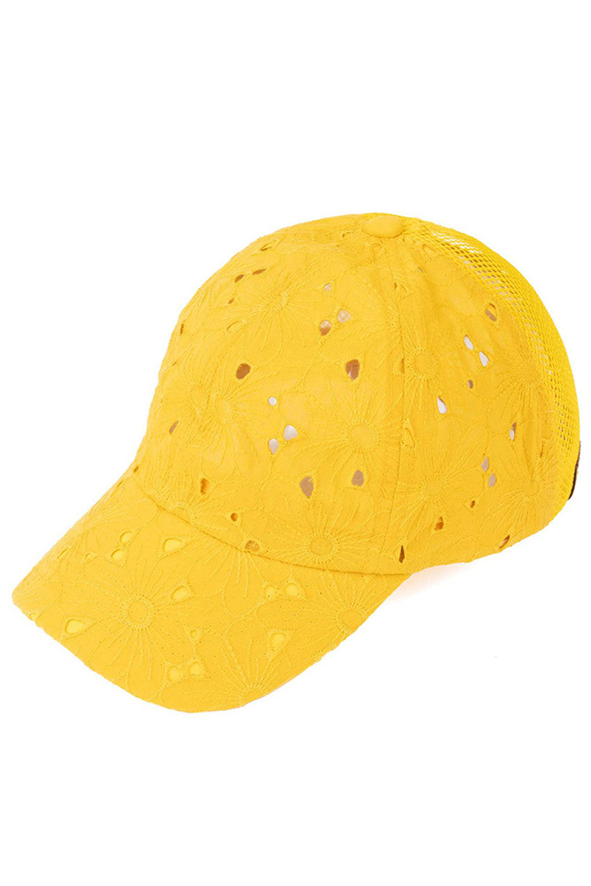 C.C EMBROIDERED Floral Cotton Pony Cap