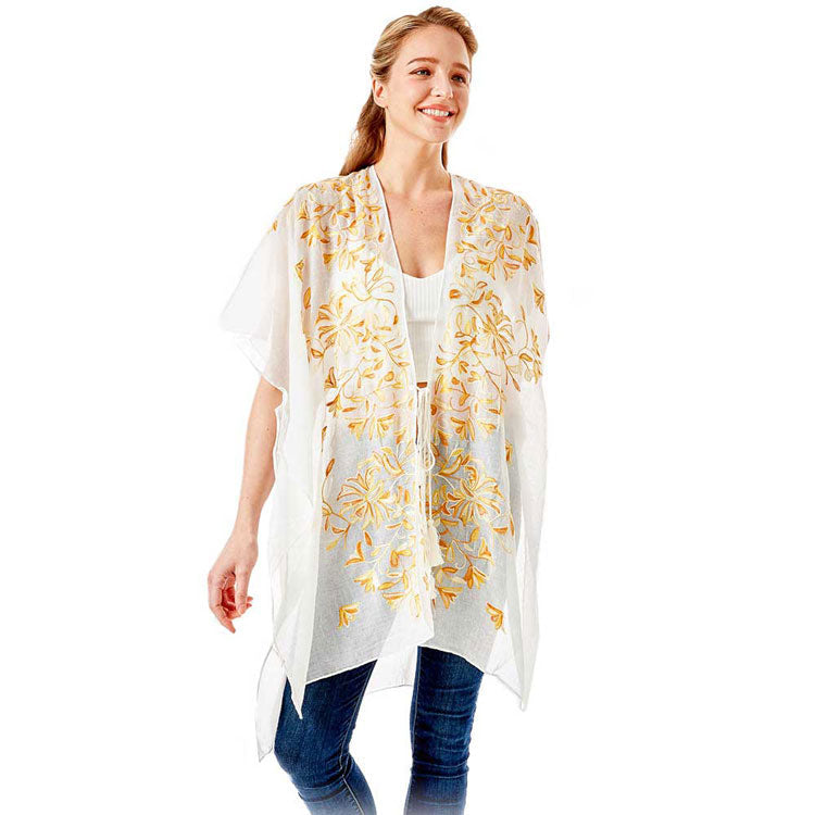 Black Embroidery Floral Cover Up Kimono Cardigan
