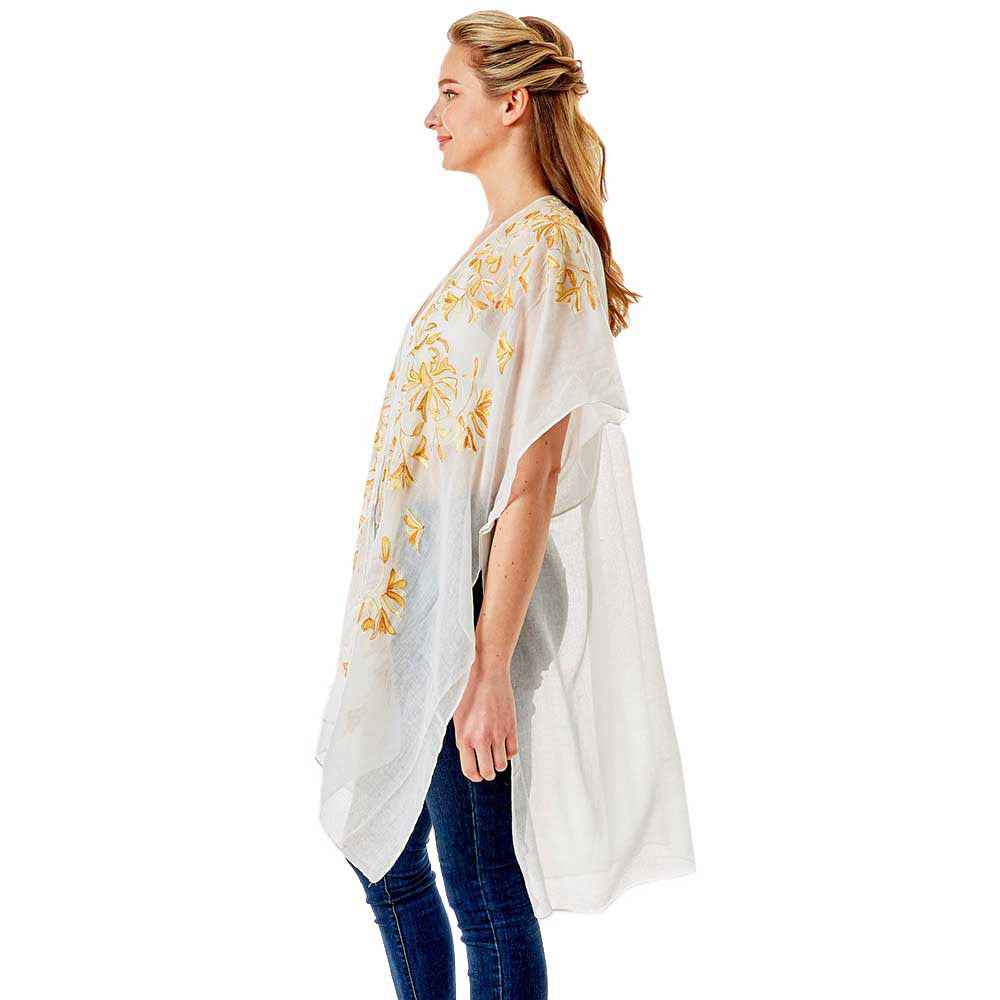 Black Embroidery Floral Cover Up Kimono Cardigan