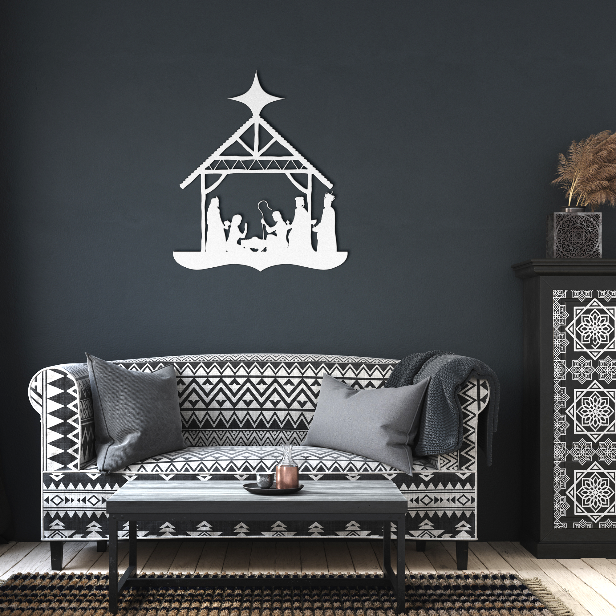 Nativity Silhouette Metal Wall Hanging - 5 Colors & 6 Sizes!