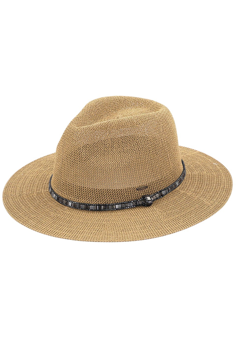 C.C MULTI THREAD RHINESTONE TRIM BAND PANAMA HAT