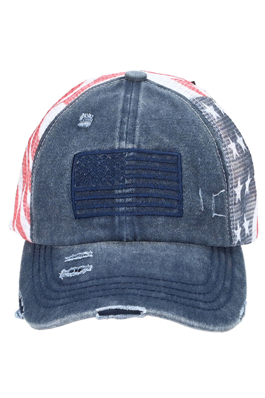 C.C American Flag Mesh Back Trucker Hat Pony Cap