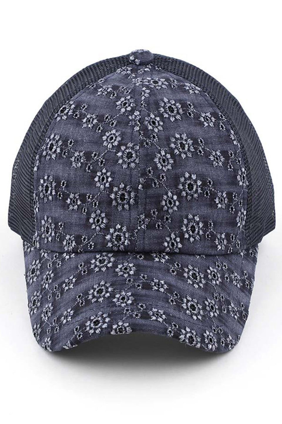 C.C FLOWER EMBROIDERY EYELET CRISS CROSS PONYCAP