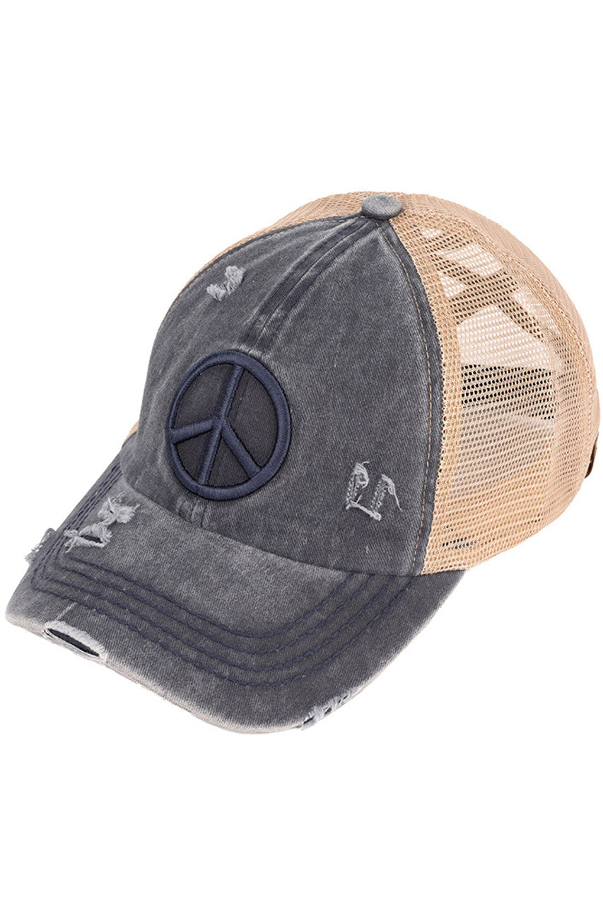 C.C Peace Sign Distressed Pony Cap