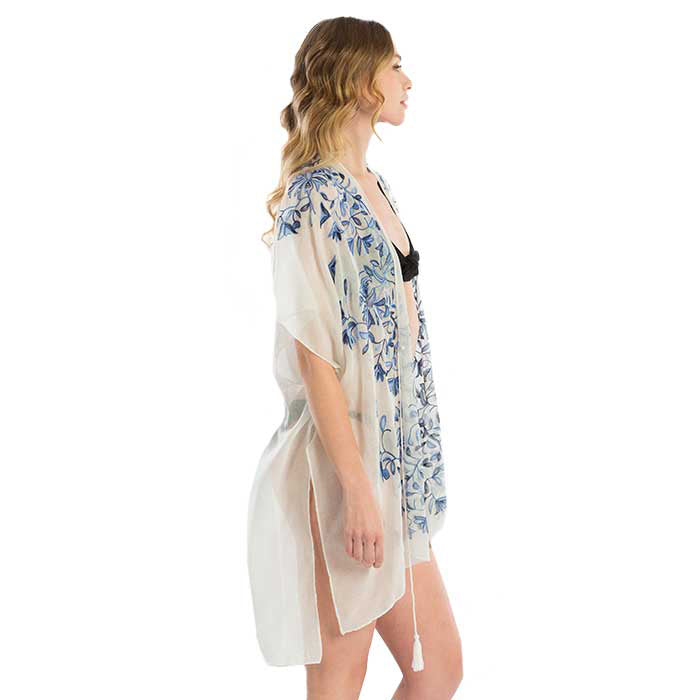 Black Embroidery Floral Cover Up Kimono Cardigan