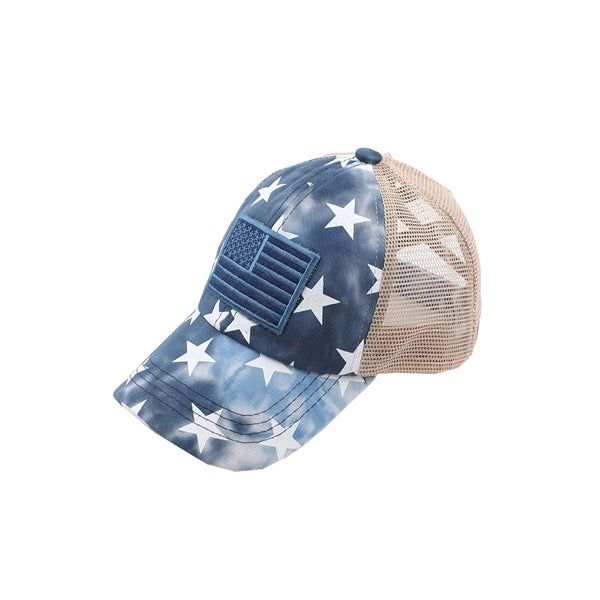 C.C Kids Tie Dye US Flag Star Baseball Ponytail Baseball Cap