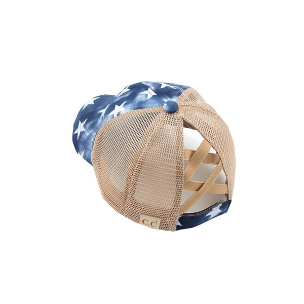 C.C Kids Tie Dye US Flag Star Baseball Ponytail Baseball Cap