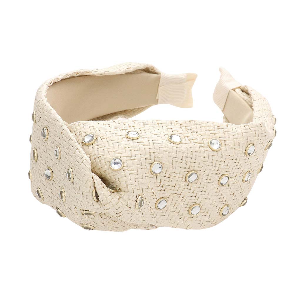 Stone Embellished Straw Twisted Headband