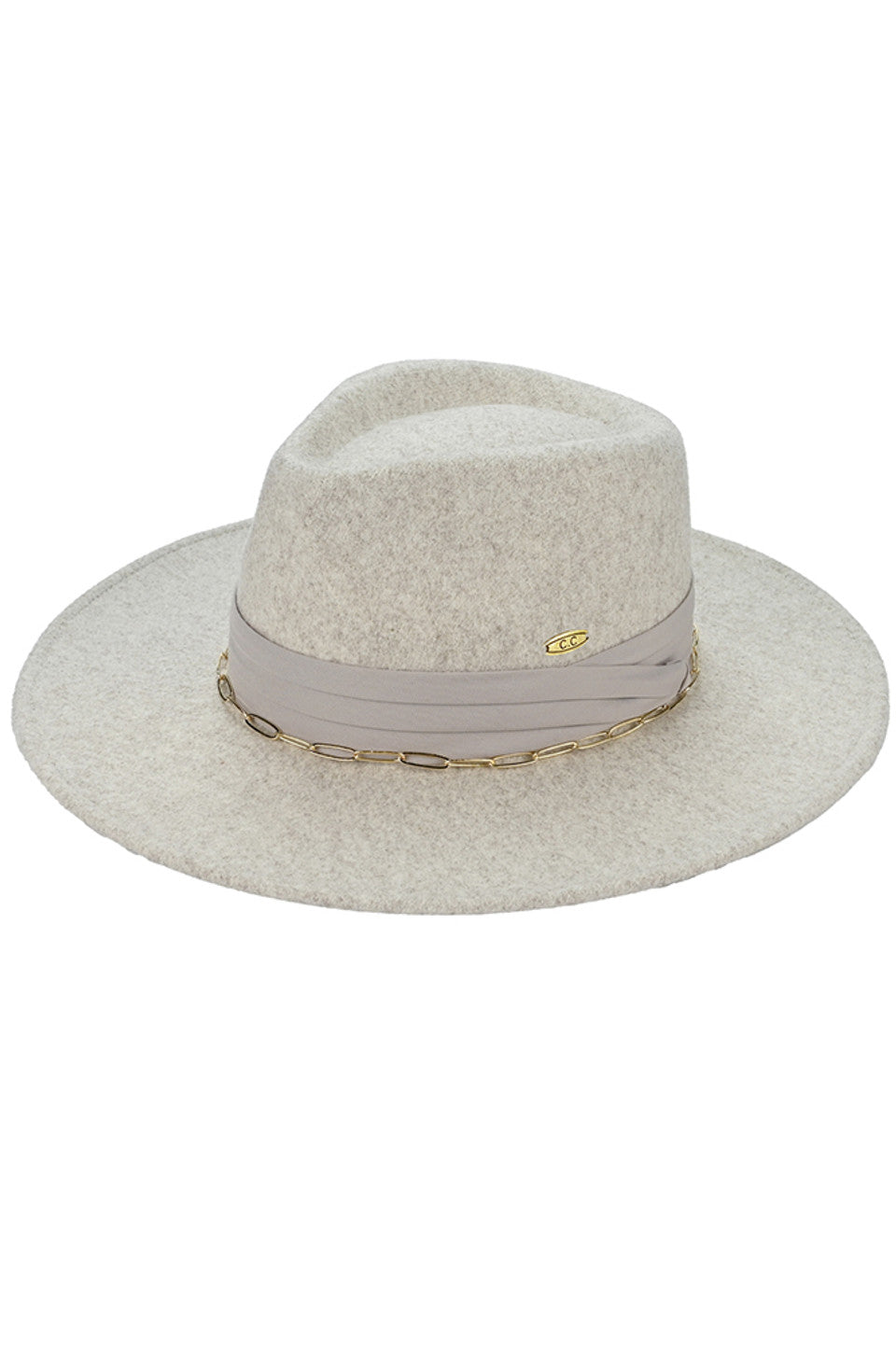 C.C Link Chain & Pleated Wide Band Vegan Felt Hat