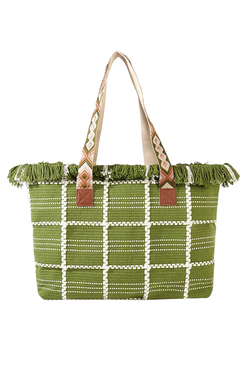 Aztec Pattern Strap Checked Pattern Bag