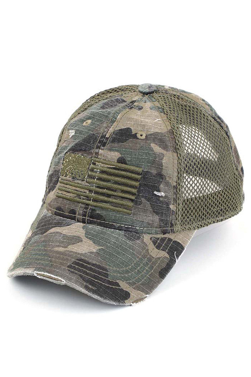 C.C AMERICAN FLAG EMBROIDERY CAMO BASEBALL CAP