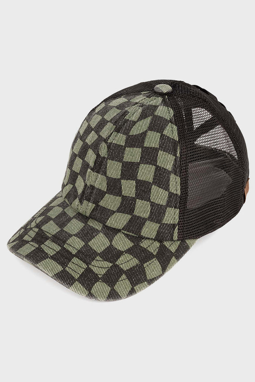 C.C CHECKERED PATTERN CRISS CROSS BASEBALL CAP