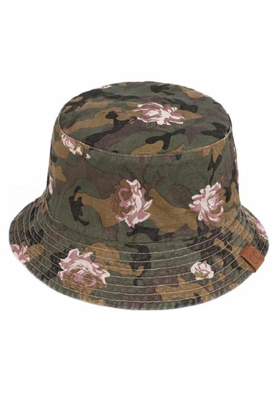 C.C Floral Pattern Camo Reversible Shiny Rain Bucket Hat