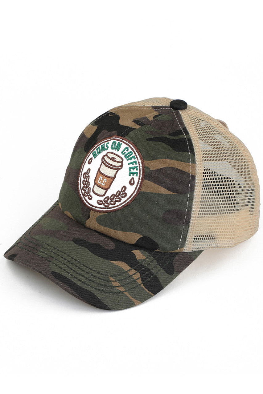 C.C RUNS ON COFFEE Patch Criss Cross Pony Cap