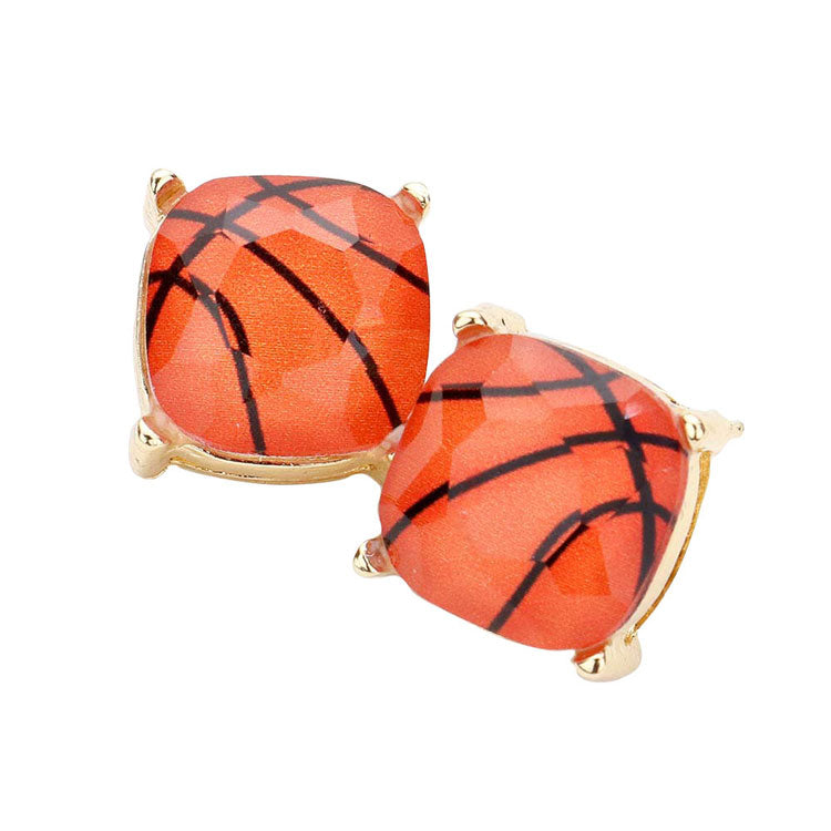 Basketball Printed Square Stud Earrings