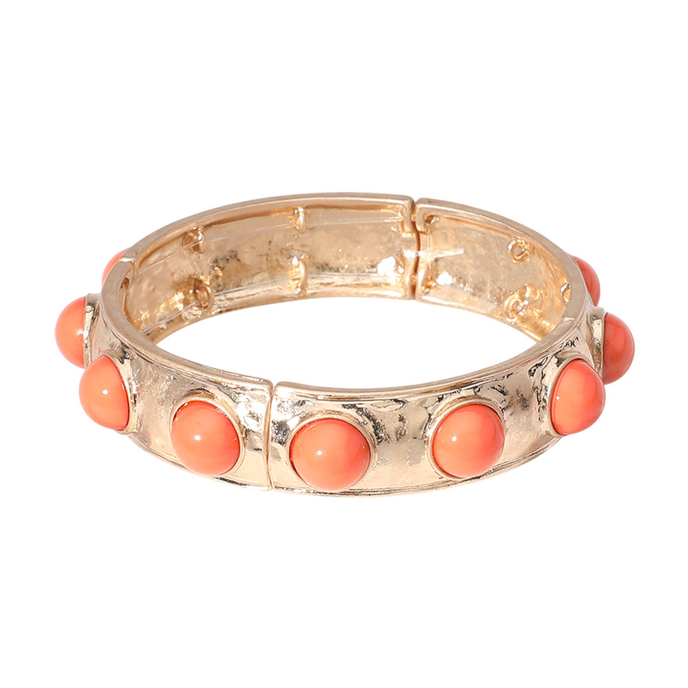 Bead Embellished Hammered Metal Stretch Bracelet