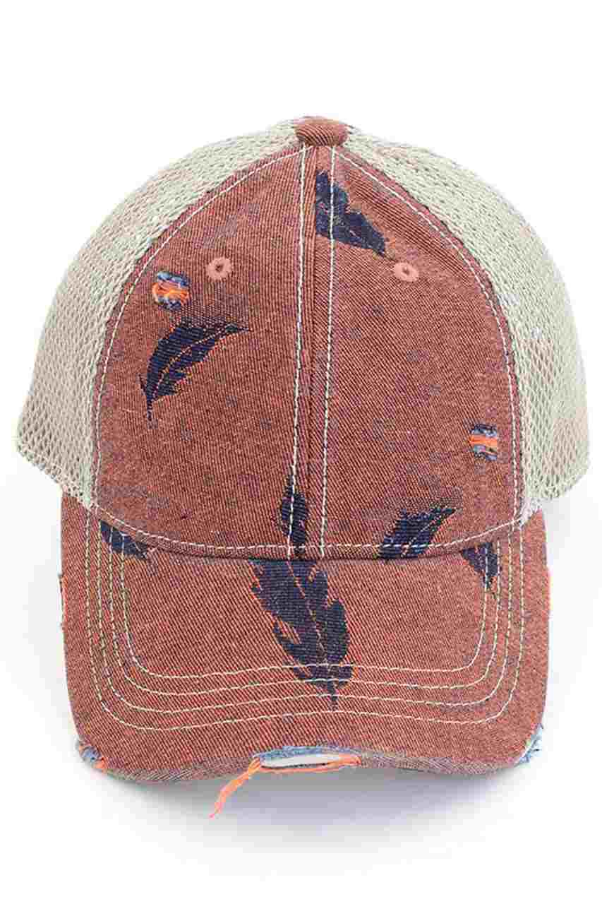C.C LEAF MOTIF JACQUARD DENIM BASEBALL PONYCAP