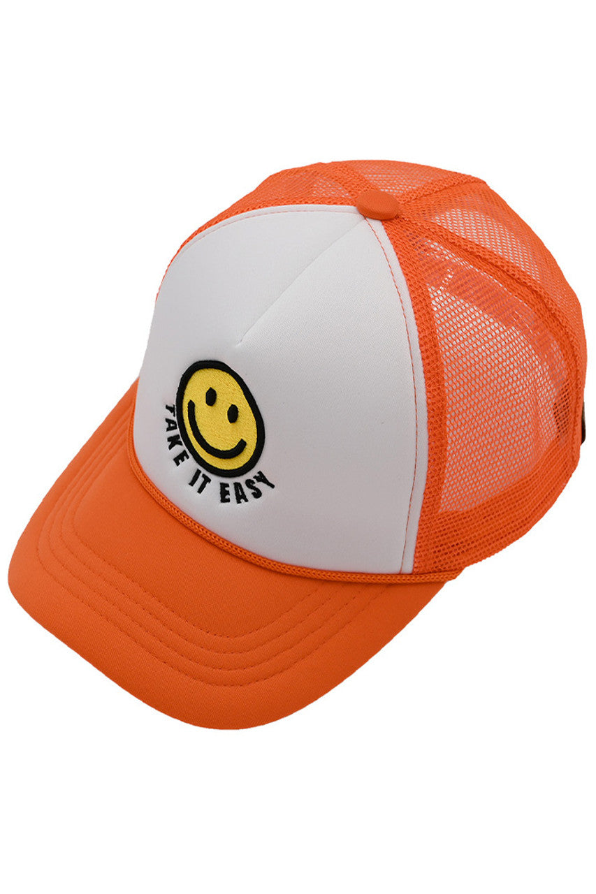 C.C TAKE IT EASY Smiley Face Trucker Cap