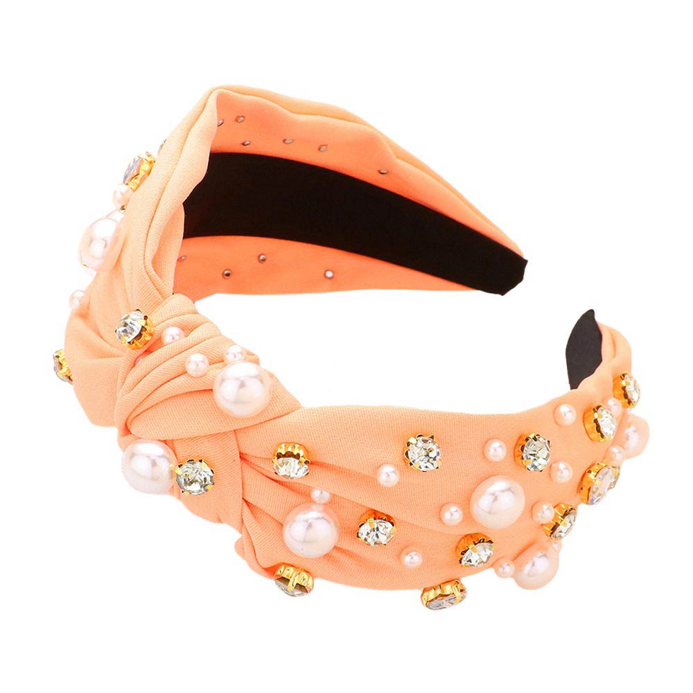 Pearl Round Stone Embellished Knot Burnout Headband