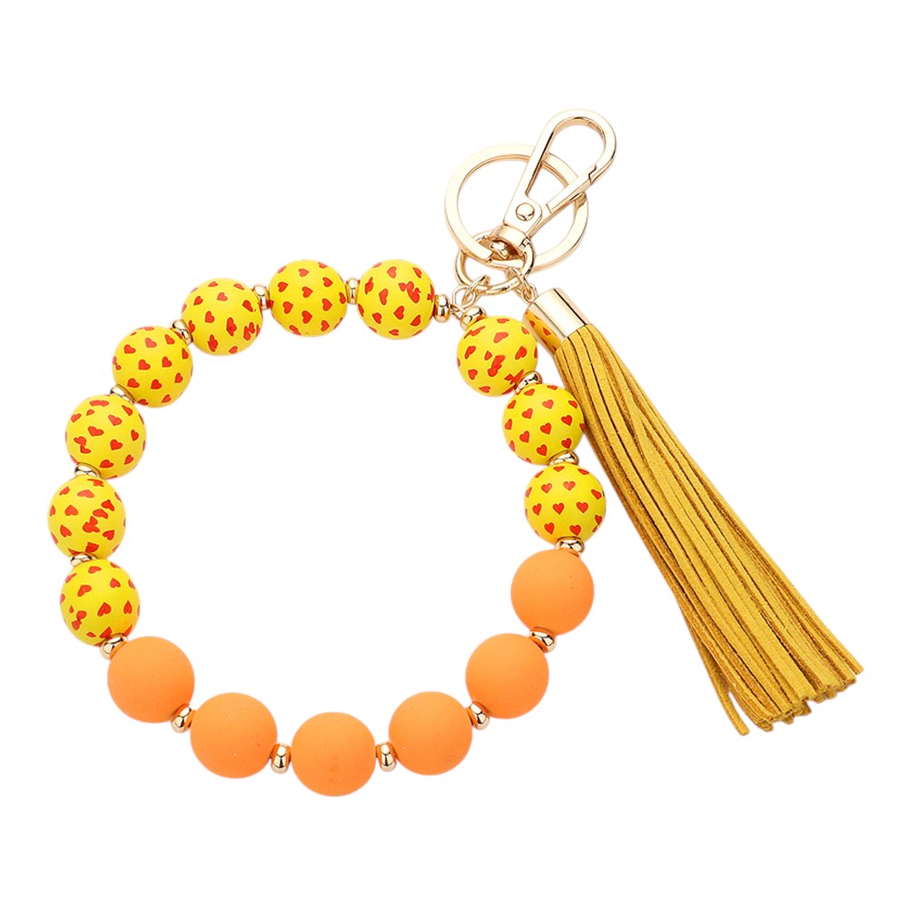 Heart Patterned Beaded Tassel Keychain  Bracelet