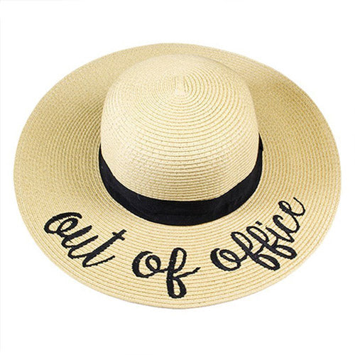 "Out of Office" Embroidery Straw Hat Floppy Sun Hat