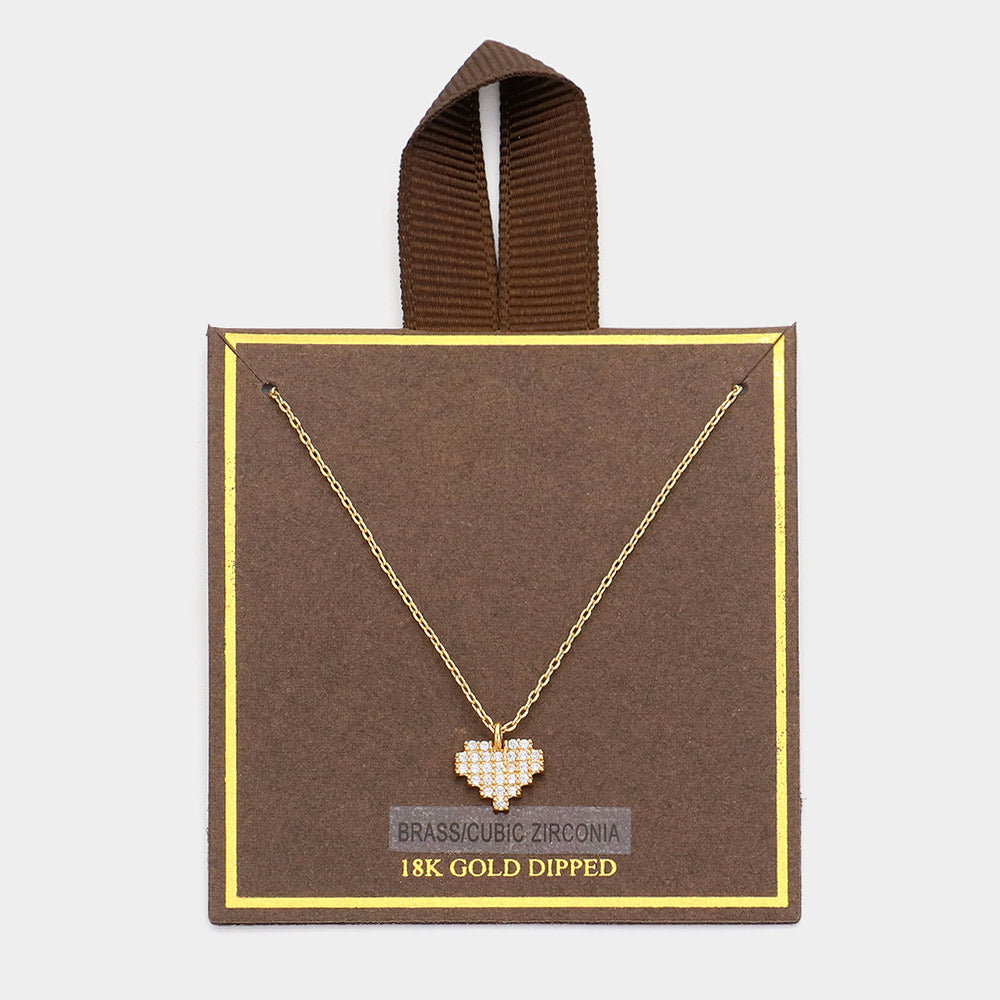 18K Gold Dipped CZ Stone Paved Mini Heart Pendant Necklace