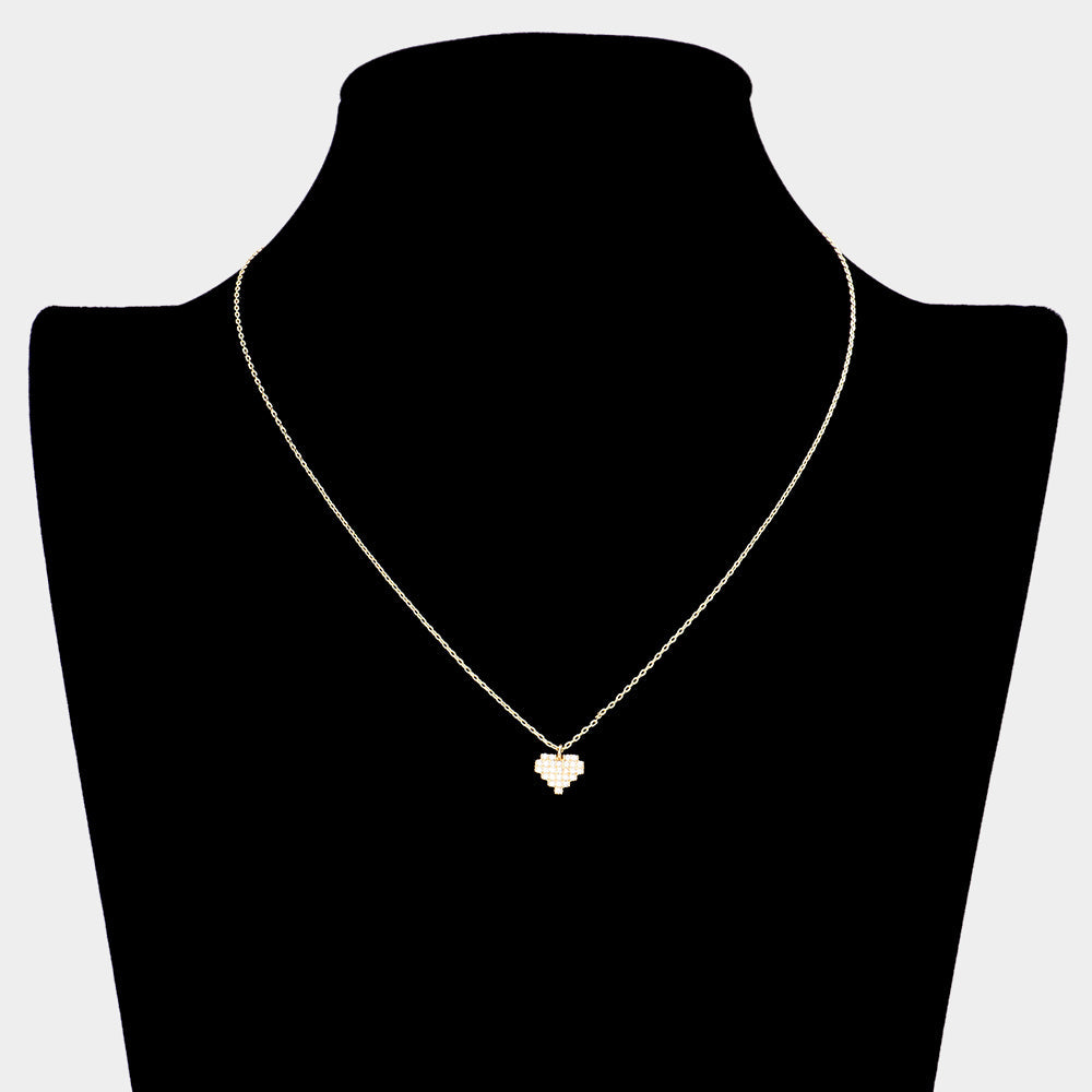 18K Gold Dipped CZ Stone Paved Mini Heart Pendant Necklace