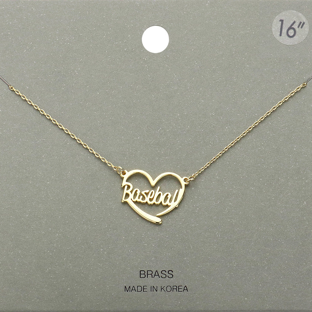 Brass Metal Baseball Heart Pendant Necklace