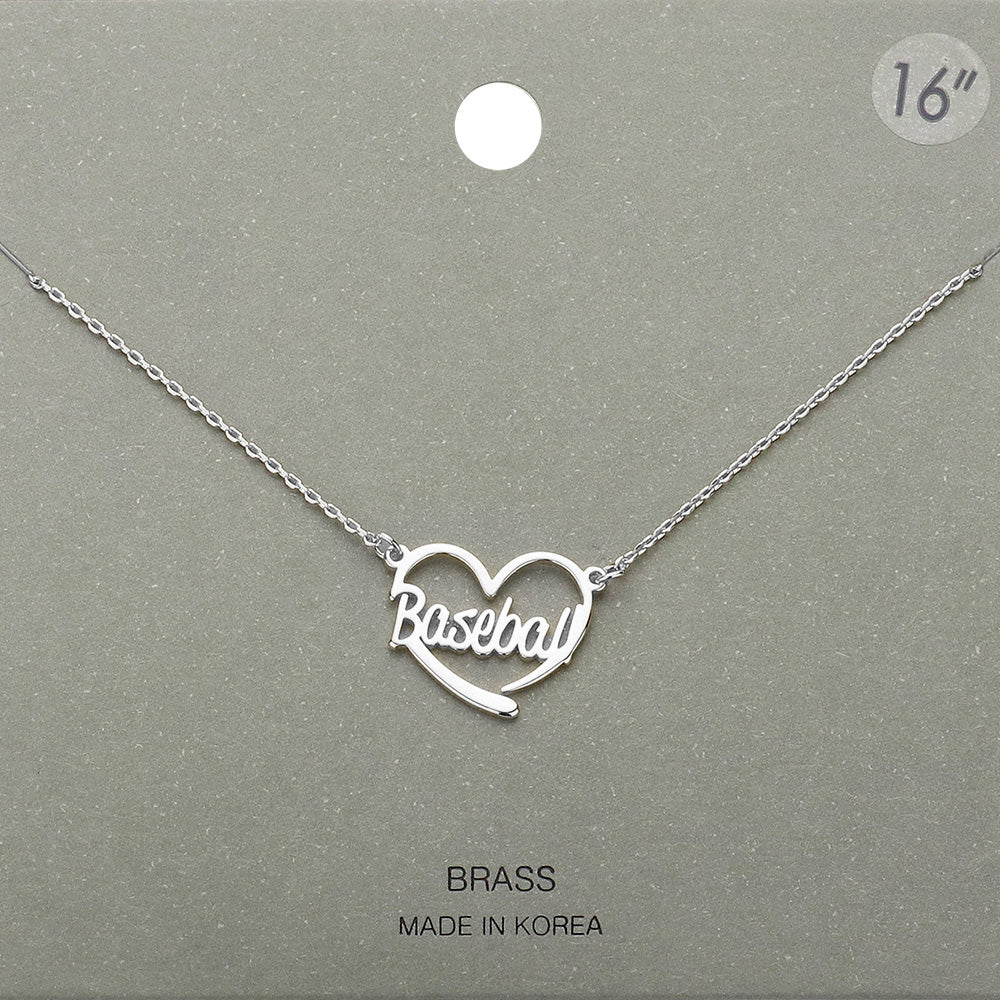 Brass Metal Baseball Heart Pendant Necklace