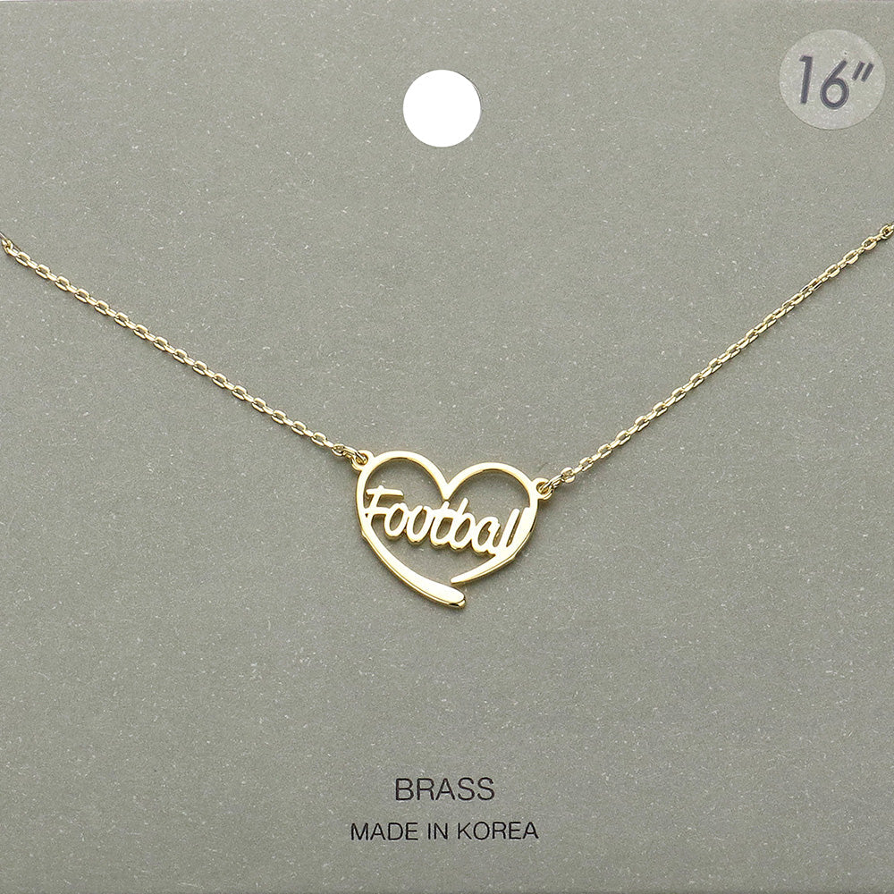Brass Metal Football Heart Pendant Necklace