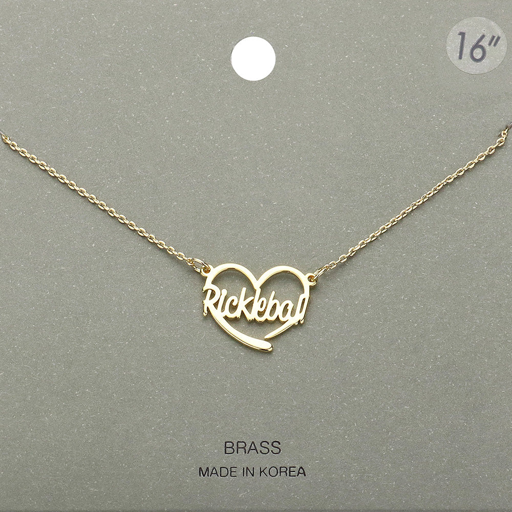 Brass Metal Pickleball Heart Pendant Necklace