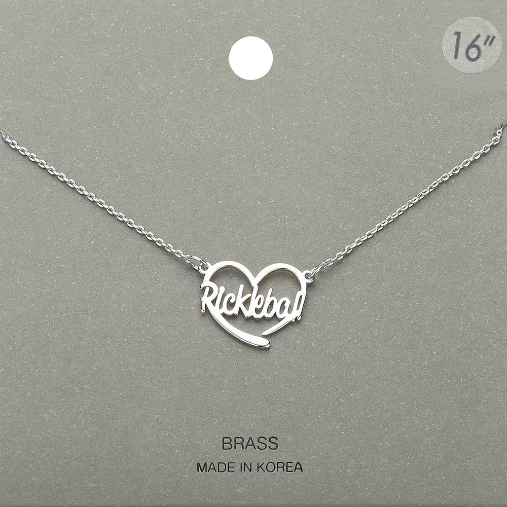 Brass Metal Pickleball Heart Pendant Necklace