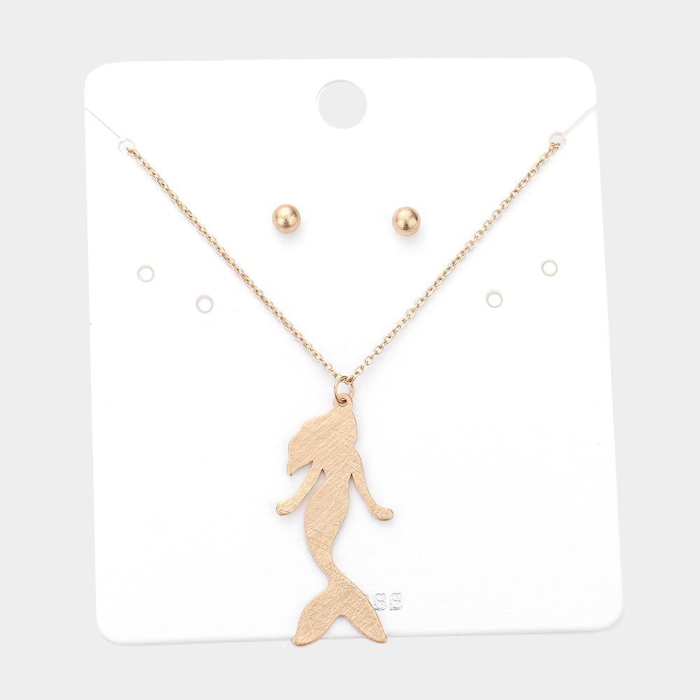 Brass Metal Mermaid Pendant Necklace