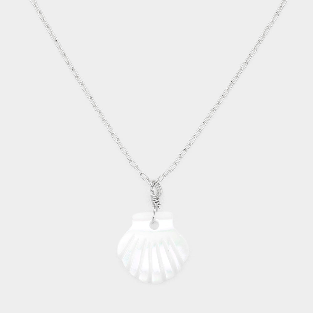 Brass Metal Mother of Pearl Shell Pendant Necklace