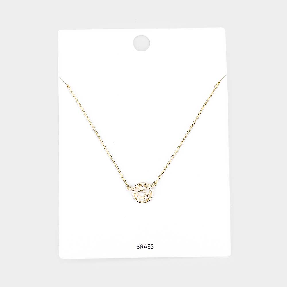 Brass Metal Cut Out Soccer Ball Pendant Necklace