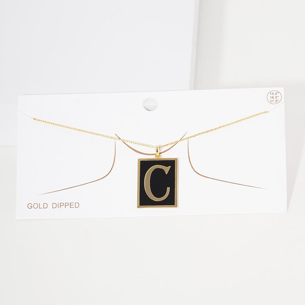 -C- Gold Dipped Enamel Rectangle Initial Monogram Pendant Necklace