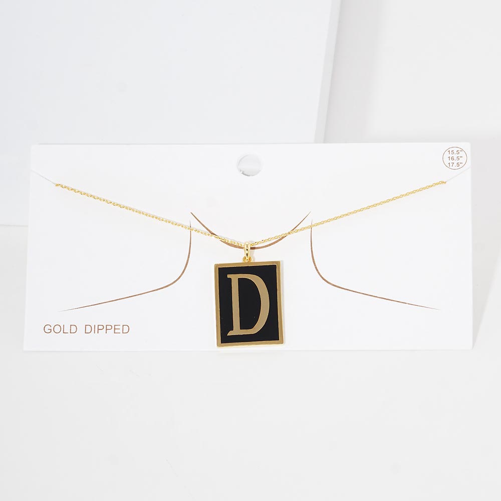 -D- Gold Dipped Enamel Rectangle Initial Monogram Pendant Necklace