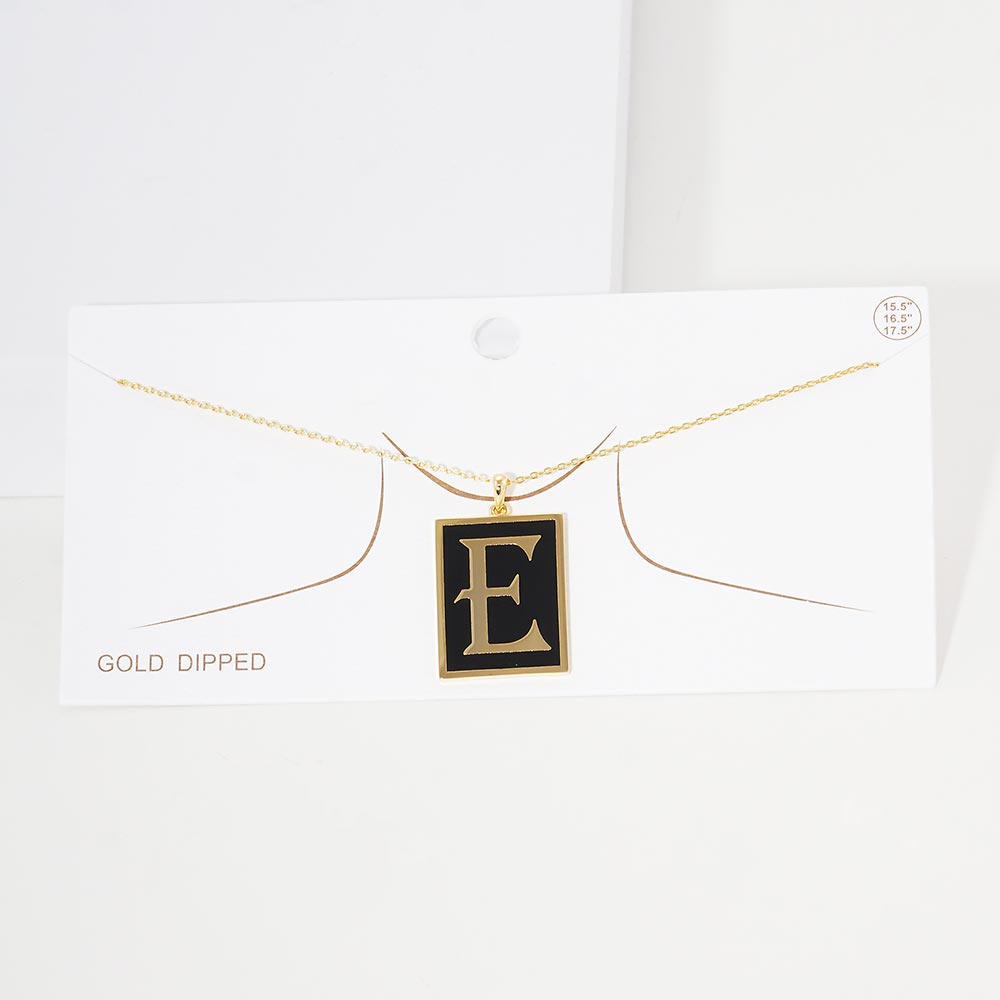 -E- Gold Dipped Enamel Rectangle Initial Monogram Pendant Necklace