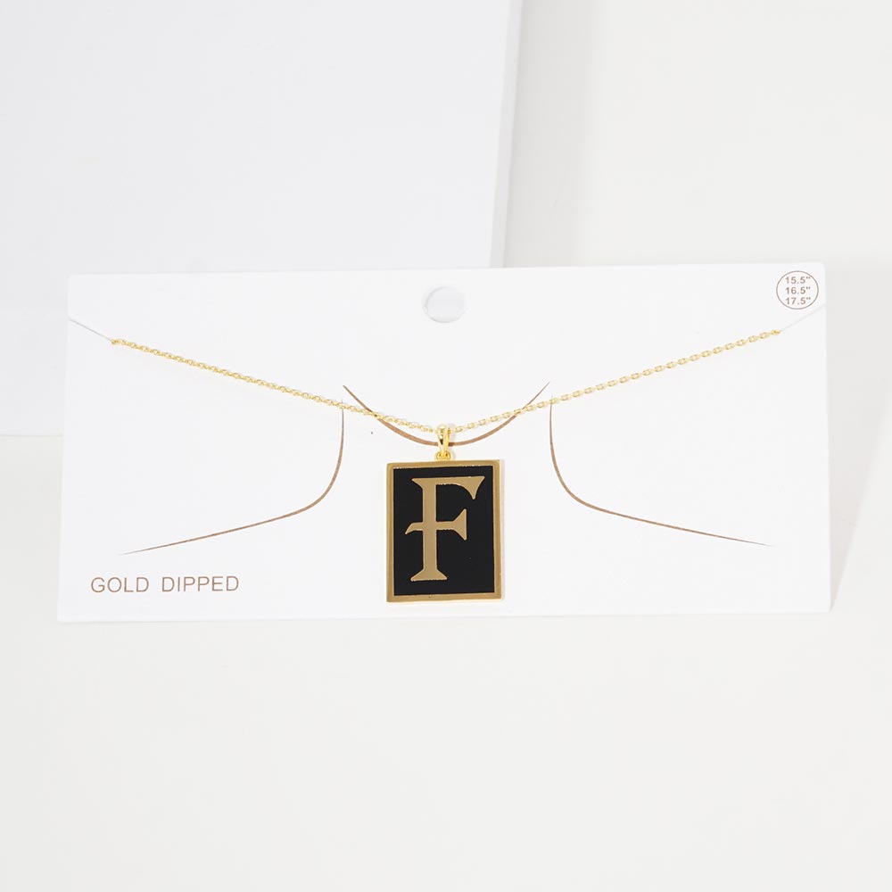 -F- Gold Dipped Enamel Rectangle Initial Monogram Pendant Necklace
