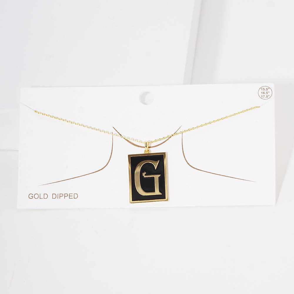 -G- Gold Dipped Enamel Rectangle Initial Monogram Pendant Necklace