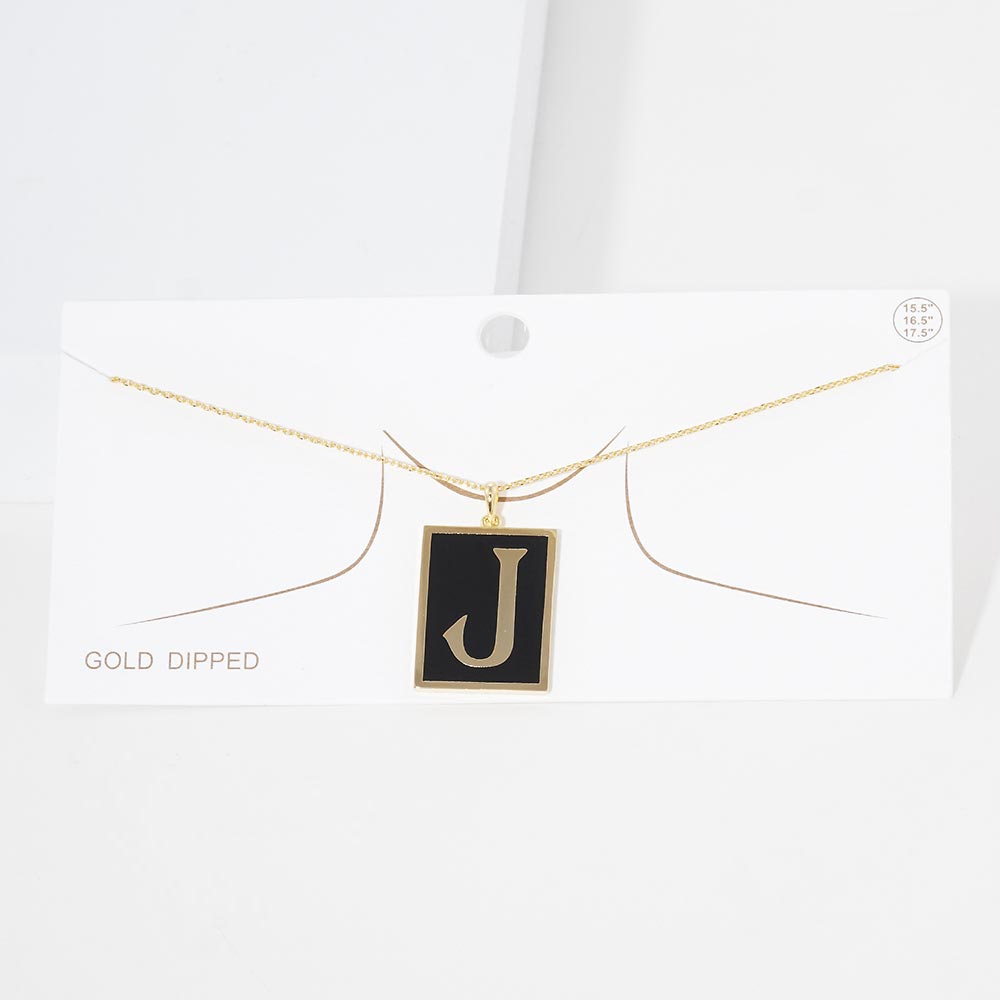 -J- Gold Dipped Enamel Rectangle Initial Monogram Pendant Necklace