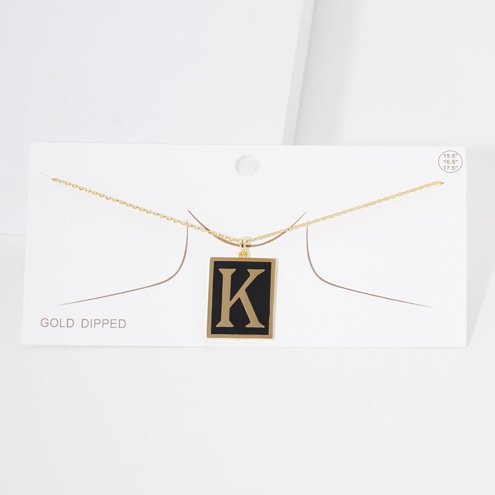 -K- Gold Dipped Enamel Rectangle Initial Monogram Pendant Necklace