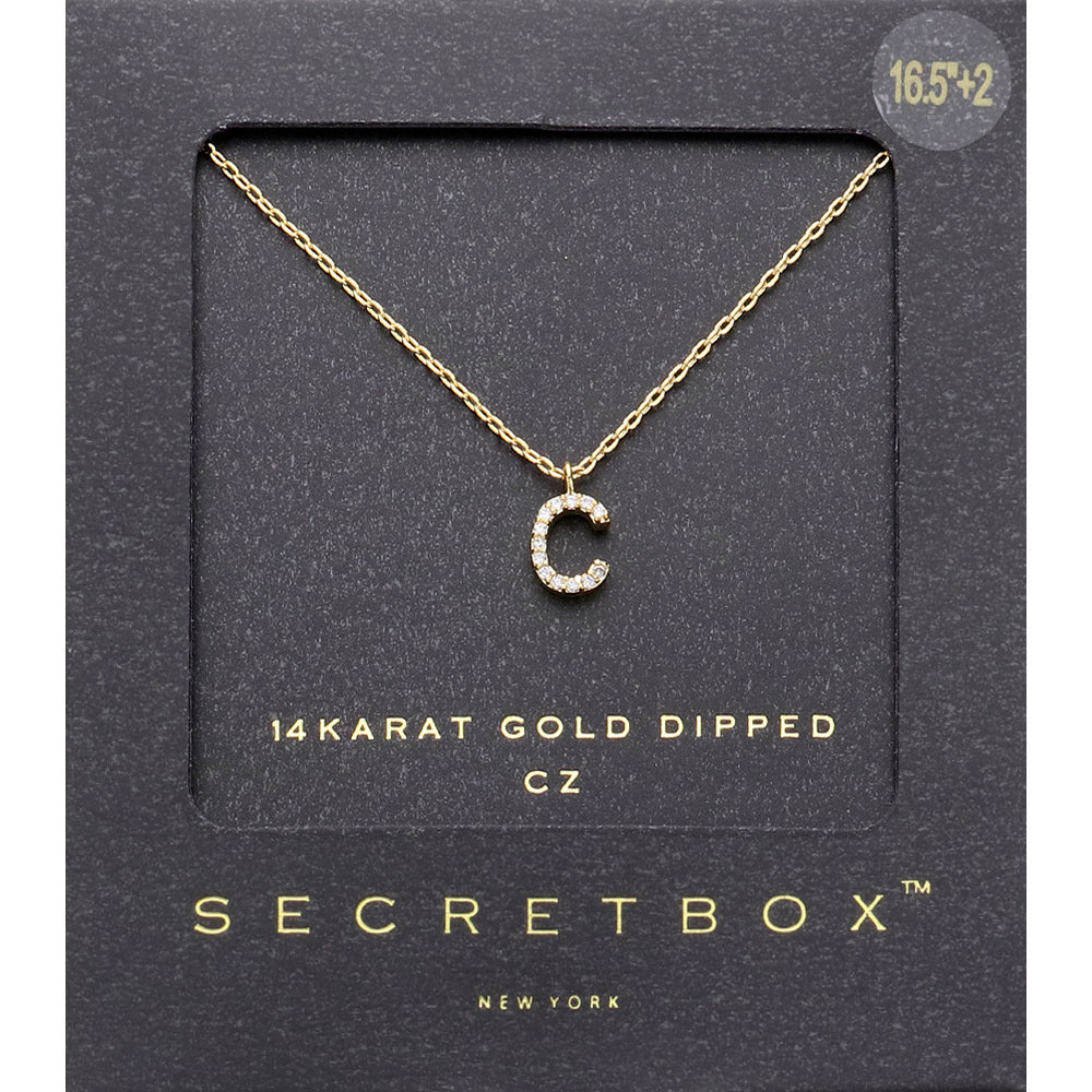 -C- Secret Box 14K Gold Dipped Cubic Zirconia Initial Monogram Pendant Necklace