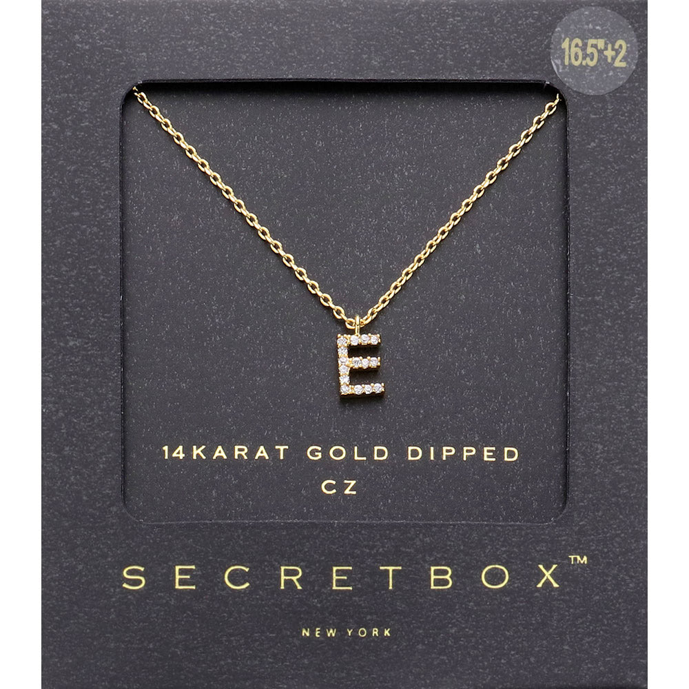 -E- Secret Box 14K Gold Dipped Cubic Zirconia Initial Monogram Pendant Necklace